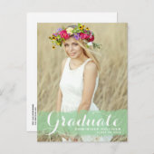 Preppy Green Waterverf Overlay Photo Afstuderen Aankondigingskaart (Voorkant / Achterkant)