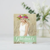 Preppy Green Waterverf Overlay Photo Afstuderen Aankondigingskaart (Staand voorkant)