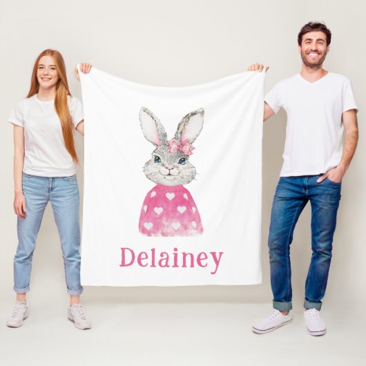Preppy Grey Bunny Roze Hart Trui Gepersonaliseerd Fleece Deken (In situ)