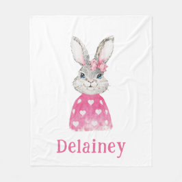 Preppy Grey Bunny Roze Hart Trui Gepersonaliseerd Fleece Deken