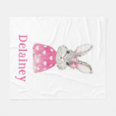 Preppy Grey Bunny Roze Hart Trui Gepersonaliseerd Fleece Deken (Voorkant (Horizontaal))