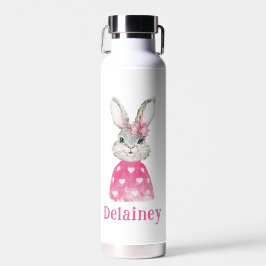 Preppy Grey Bunny Roze Hart Trui Gepersonaliseerd Waterfles