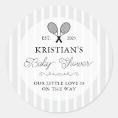 Preppy Grey Tennis Theme Chic Baby Shower Ronde Sticker (Voorkant)