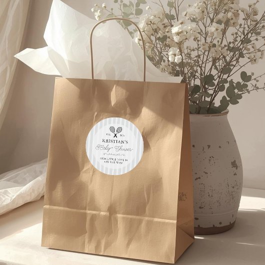 Preppy Grey Tennis Theme Chic Baby Shower Ronde Sticker