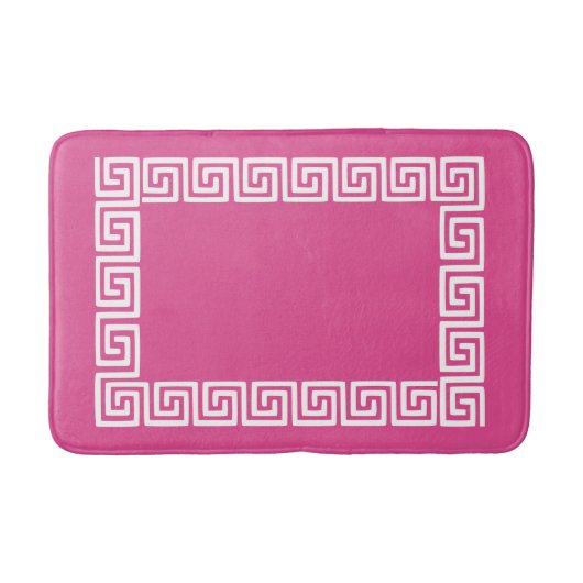 Preppy Griekse Sleutel – Heet Roze & Wit Badmat (Voorkant)