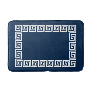 Preppy Griekse Sleutel – Marineblauw & Wit Badmat