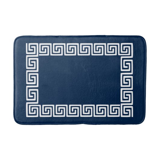 Preppy Griekse Sleutel – Marineblauw & Wit Badmat (Voorkant)