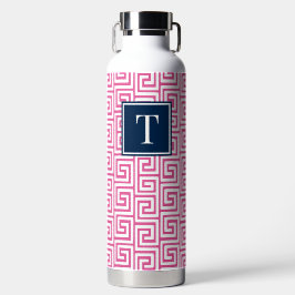 Preppy Griekse Sleutel Monogram - Heet Roze & Mari Waterfles