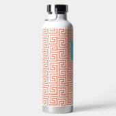 Preppy Griekse Sleutel Monogram - Koraal & Turkooi Waterfles (Rechts)