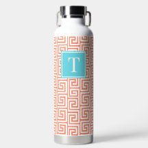 Preppy Griekse Sleutel Monogram - Koraal & Turkooi