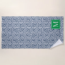 Preppy Griekse Sleutel Monogram – Marine & Groen Strandlaken