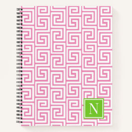 Preppy Griekse Sleutel Monogram – Roze & Limoen Notitieboek