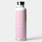 Preppy Griekse Sleutel Monogram - Roze & Limoengro Waterfles (Rechts)