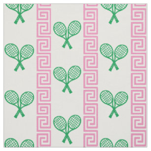 Preppy Griekse Sleutel Tennis Streep - Roze & Groe Stof