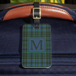 Preppy groen en blauw geplakt monogram bagagelabel