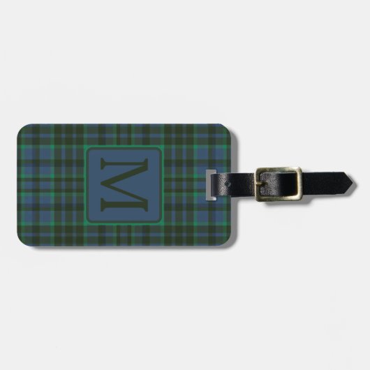 Preppy groen en blauw geplakt monogram bagagelabel (Voorkant horizontaal)