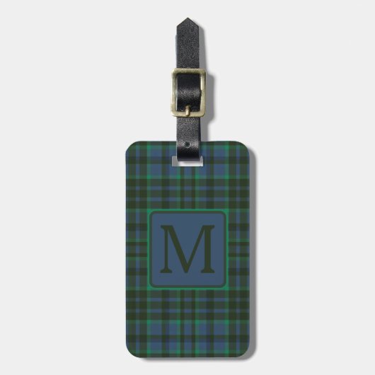 Preppy groen en blauw geplakt monogram bagagelabel (Voorkant verticaal)