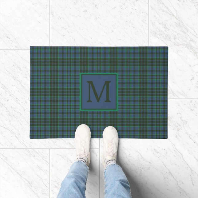 Preppy groen en blauw geplakt monogram deurmat (Binnen)