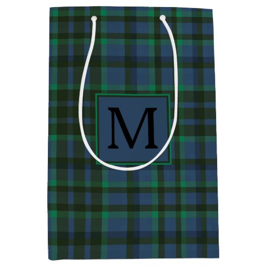Preppy groen en blauw geplakt monogram medium cadeauzakje (Voorkant)