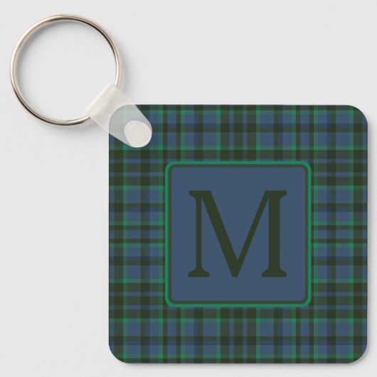 Preppy groen en blauw geplakt monogram sleutelhanger (Voorkant)
