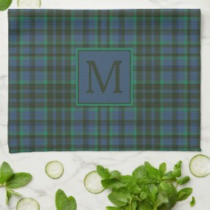 Preppy groen en blauw geplakt monogram theedoek