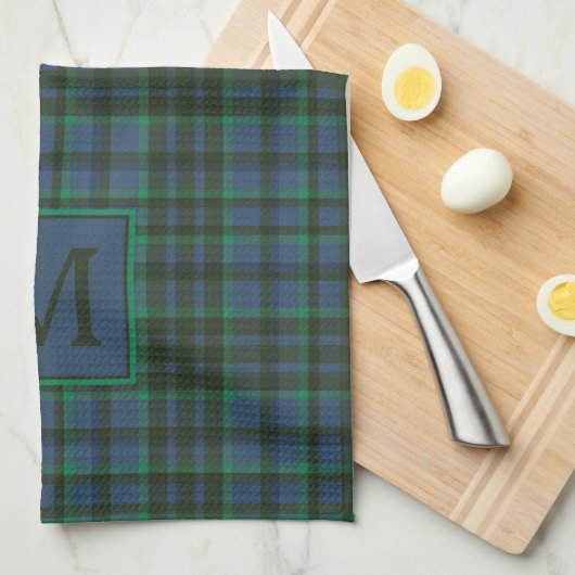 Preppy groen en blauw geplakt monogram theedoek (Quarter Fold)