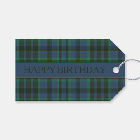 Preppy Groen en Blauw Plaid Cadeaulabel (Voorkant (Horizontaal))