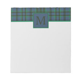 Preppy groen en blauw ruitjes monogram notitieblok