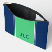 Preppy Groen en Navy Blauwe Streep Monogram Etui (Open)