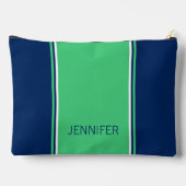Preppy Groen en Navy Blauwe Streep Monogram Etui (Achterkant)