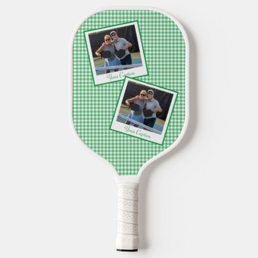 Preppy Groen en Roze Gepersonaliseerd met Foto's Pickleball Paddle (Achterkant)