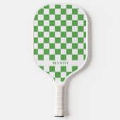 Preppy groen en wit schaakbordpatroon aangepaste n pickleball paddle (Achterkant)