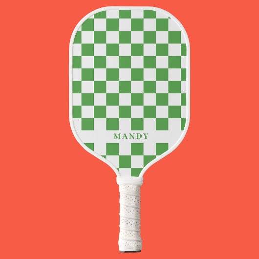 Preppy groen en wit schaakbordpatroon aangepaste n pickleball paddle