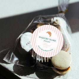Preppy Groen & Roze Strepen Bakkerij Logo Bedankt Ronde Sticker