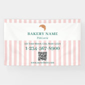 Preppy Groen & Roze Strepen Bakkerij Logo QR Code Spandoek (Horizontaal)