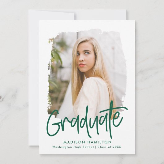Preppy Groen Script Foto Graduation Party Kaart (Voorkant)