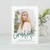 Preppy Groen Script Foto Graduation Party Kaart (Staand voorkant)