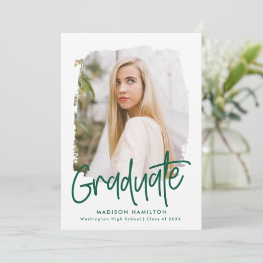 Preppy Groen Script Foto Graduation Party Kaart (Staand voorkant)