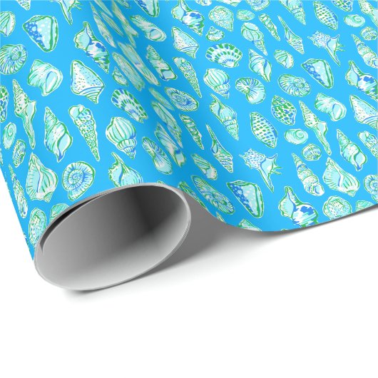 Preppy Groen Wit Blauwe Schelp Cadeaupapier (Rol Hoek)