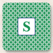 Preppy Groen Wit Link Patroon Marine Monogram Bier Onderzetter (Voorkant)