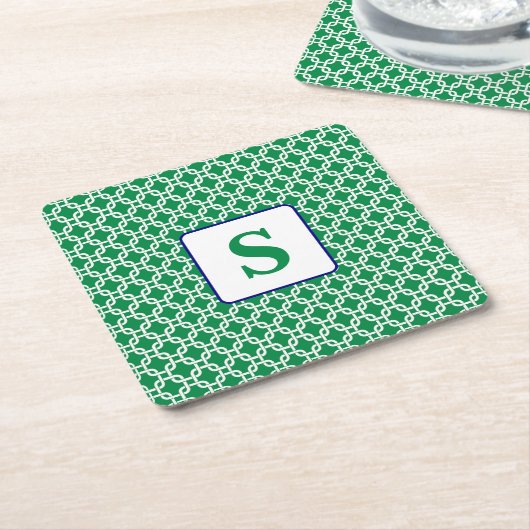 Preppy Groen Wit Link Patroon Marine Monogram Kartonnen Onderzetters (Schuin)