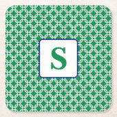 Preppy Groen Wit Link Patroon Marine Monogram Kartonnen Onderzetters (Voorkant)