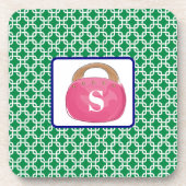 Preppy Groen Wit Link Patroon Roze Bermuda Bag Bier Onderzetter (Voorkant)