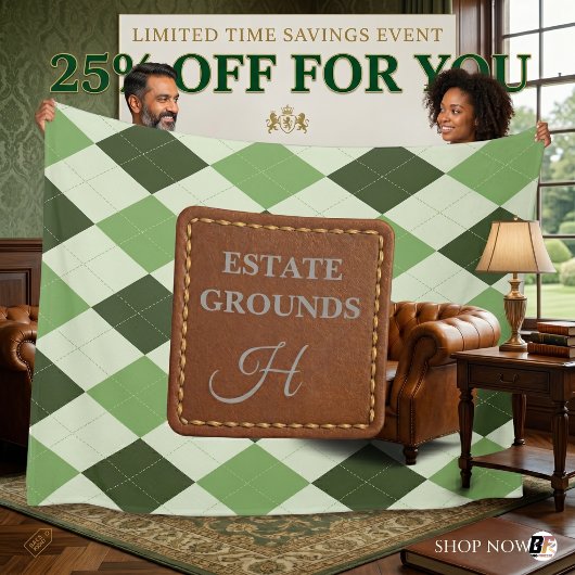 Preppy groene argyle namaak leer monogram fleece deken
