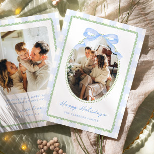 Preppy groene en blauwe fantasierijke strik feestdagenkaart