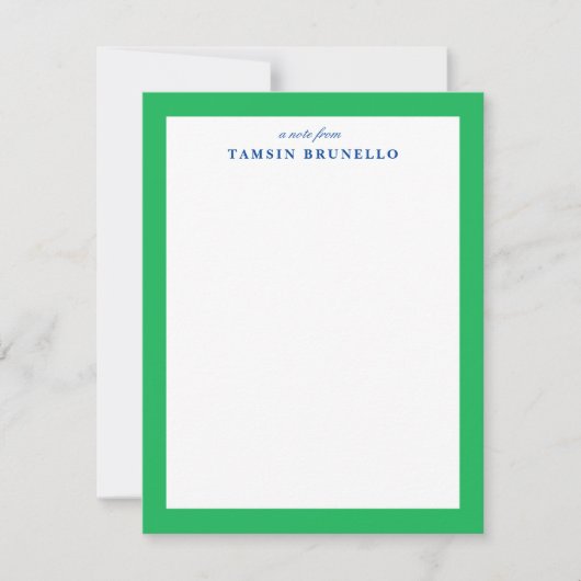 Preppy groene en blauwe persoonlijke briefpapier kaart (Voorkant)
