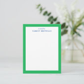 Preppy groene en blauwe persoonlijke briefpapier kaart (Staand voorkant)