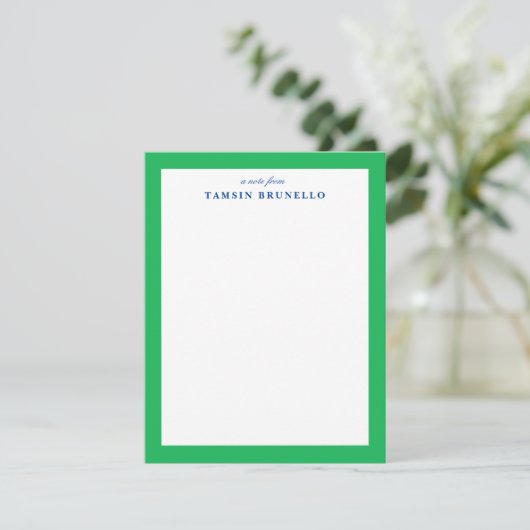 Preppy groene en blauwe persoonlijke briefpapier kaart (Staand voorkant)