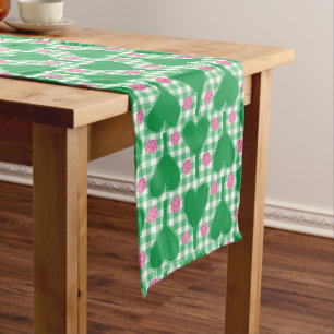 Preppy groene en roze trouw gingham pickleball medium tafelloper