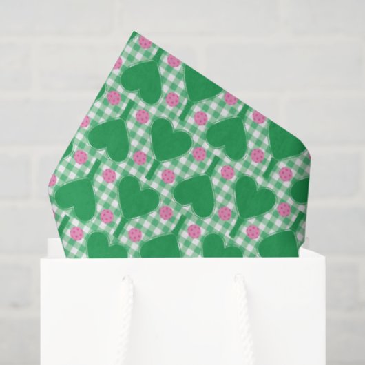 Preppy groene en roze trouw gingham pickleball tissuepapier (Cadeauzakje)